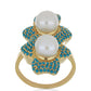 Goldplattierter Silberring mit Dornröschen Türkis und weißer Süßwasserperle