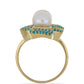 Goldplattierter Silberring mit Dornröschen Türkis und weißer Süßwasserperle
