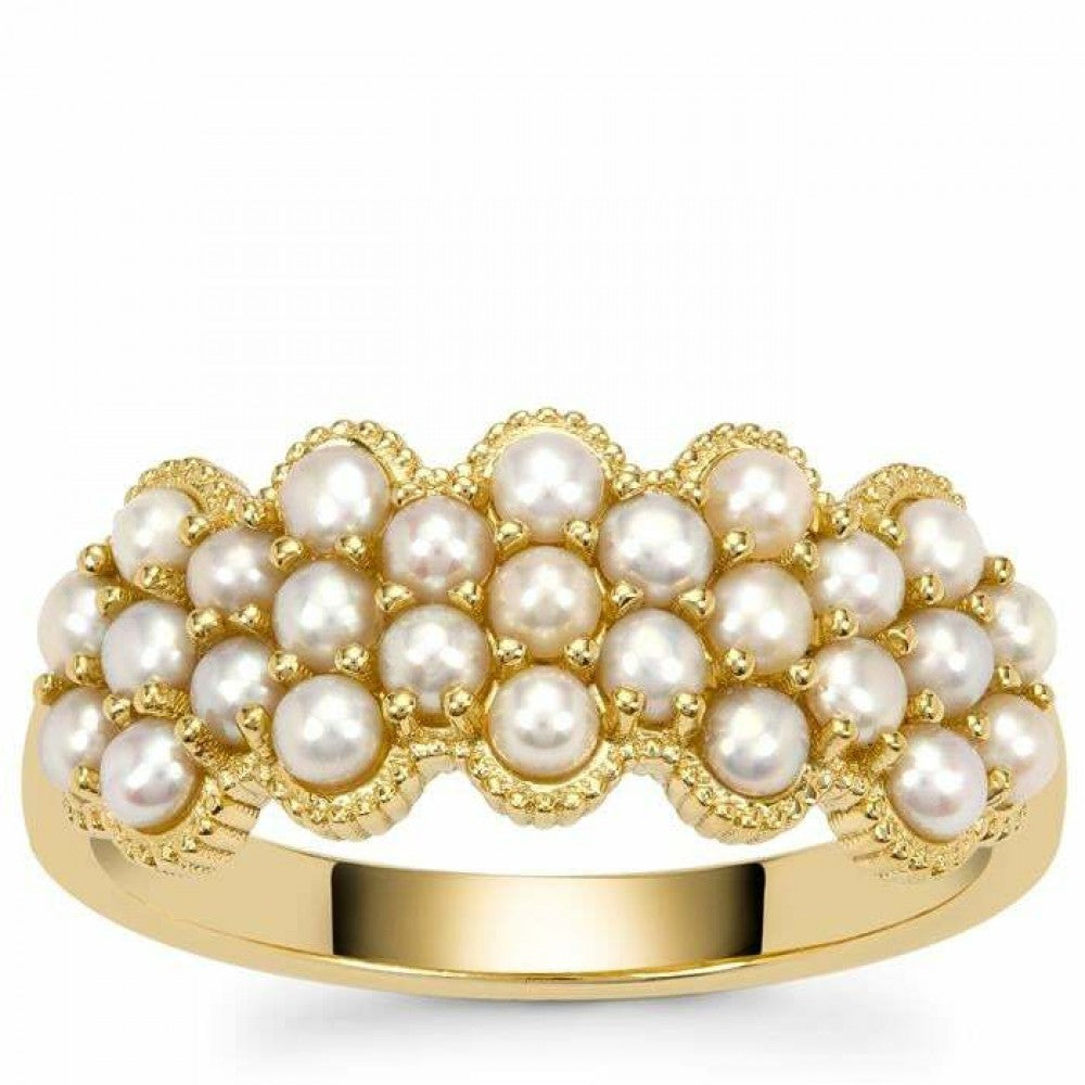 Goldplattierter Silberring mit Dornröschen Türkis und weißer Süßwasserperle 1 