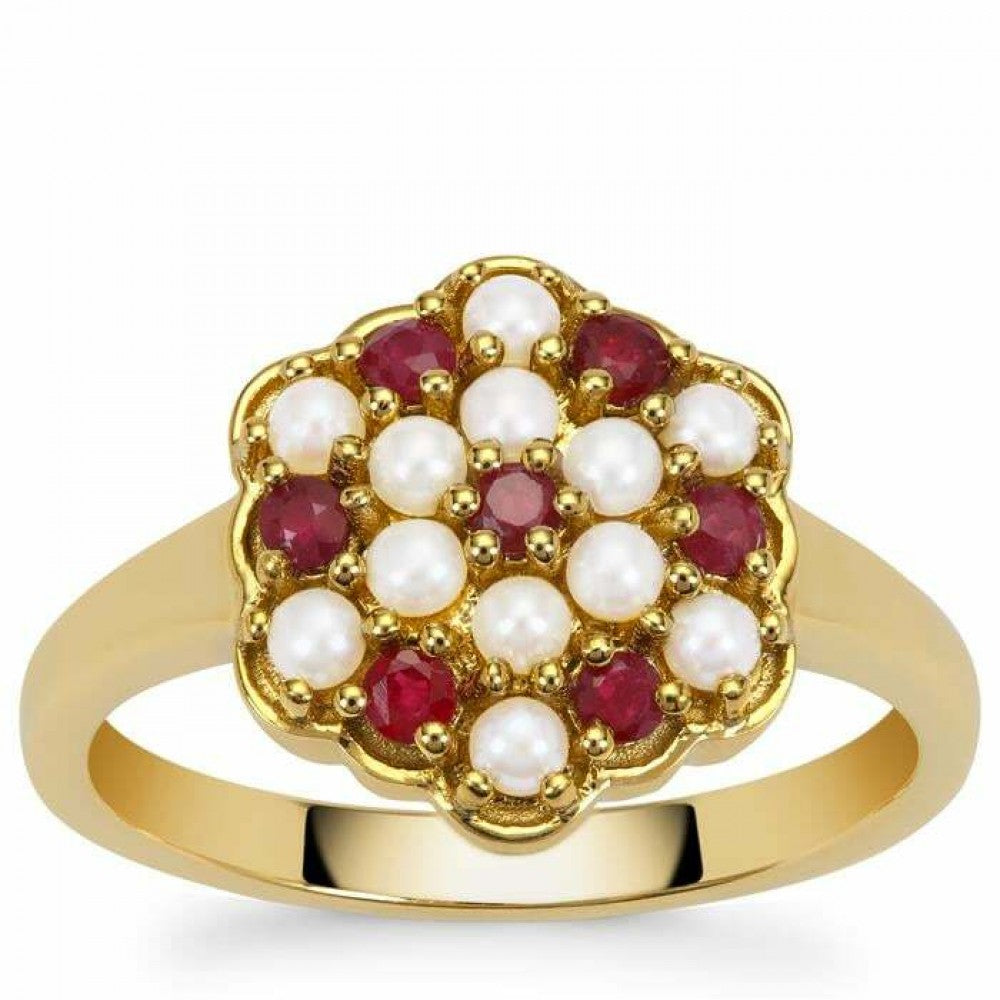 Goldplattierter Silberring mit Dornröschen Türkis und weißer Süßwasserperle 1 