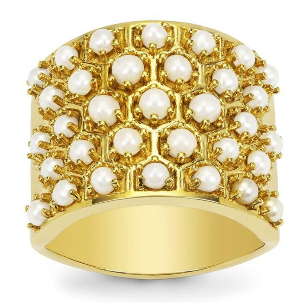 Goldplattierter Silberring mit Dornröschen Türkis und weißer Süßwasserperle 1 