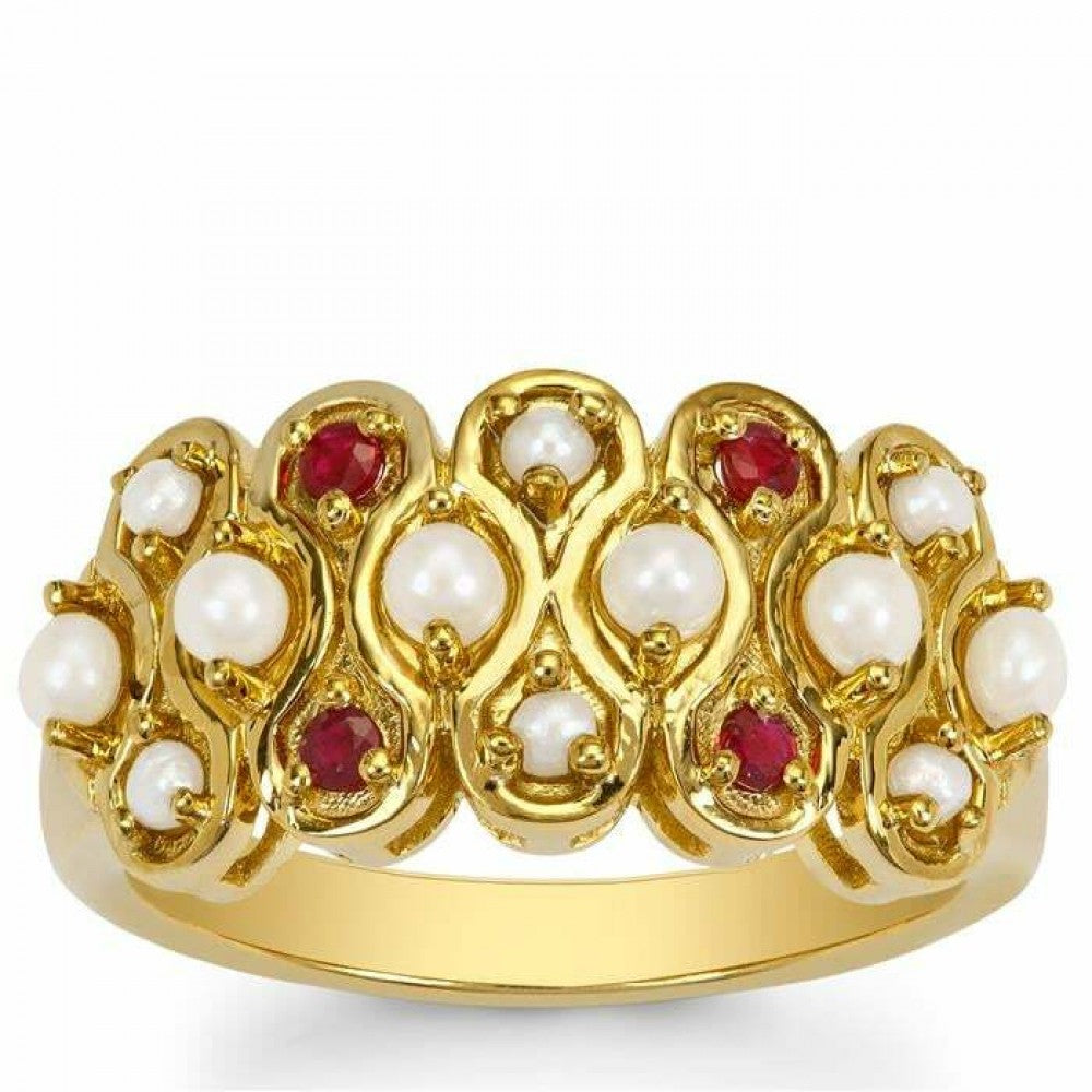 Goldplattierter Silberring mit Dornröschen Türkis und weißer Süßwasserperle 1 