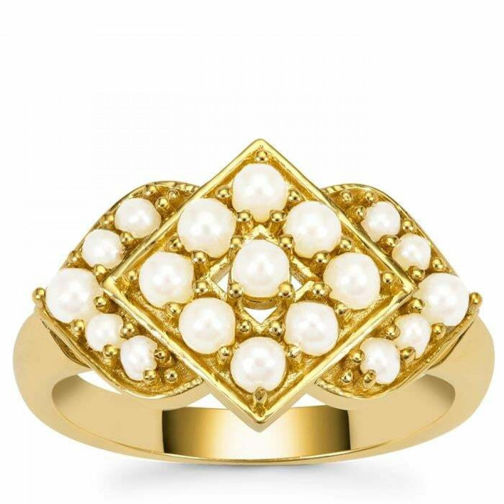 Goldplattierter Silberring mit Dornröschen Türkis und weißer Süßwasserperle 1 