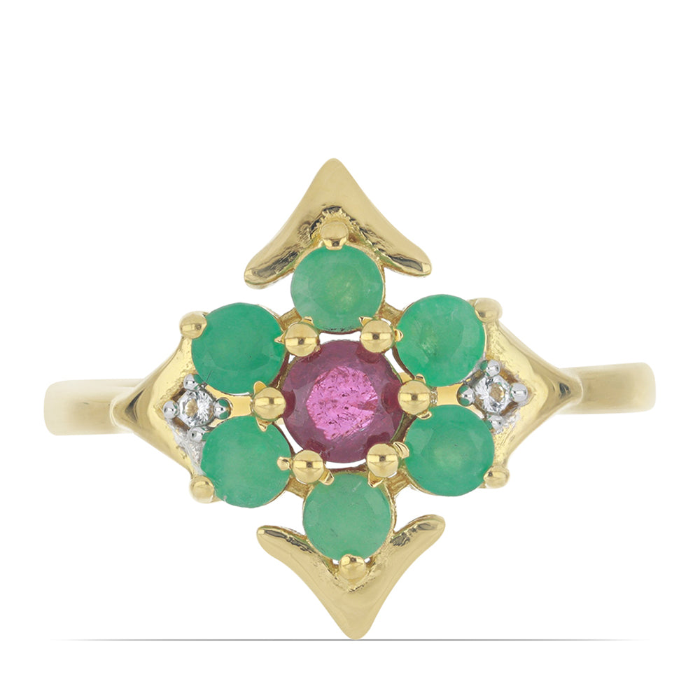 Goldplattierter Silberring mit brasilianischem Smaragd und Rubin aus Madagaskar 1 