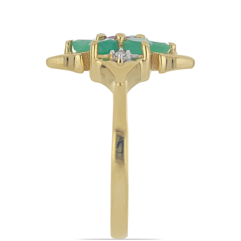 Goldplattierter Silberring mit brasilianischem Smaragd und Rubin aus Madagaskar