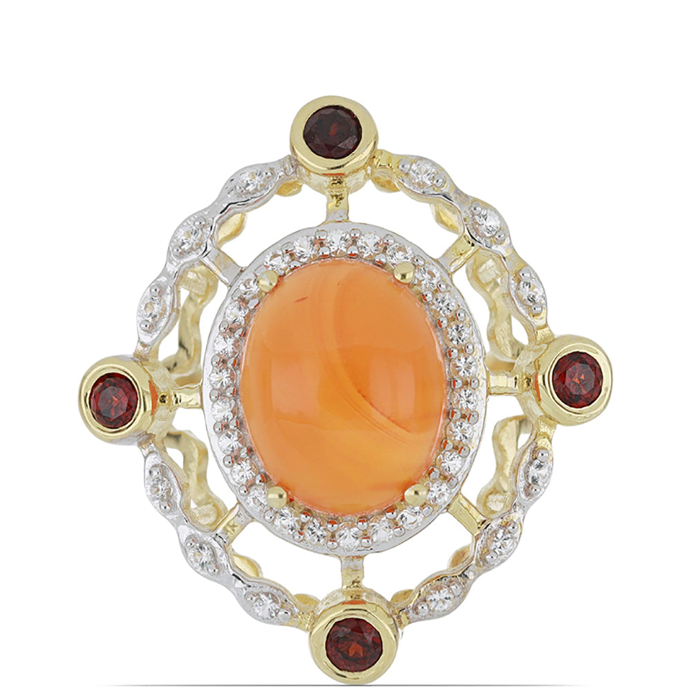 Goldplattierter Silberring mit Karneol und Barton Granat 1 
