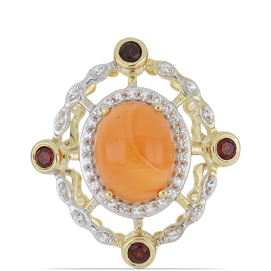 Goldplattierter Silberring mit Karneol und Barton Granat