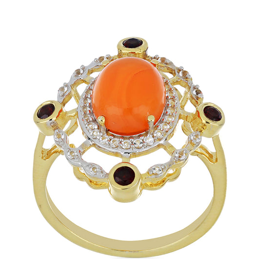 Goldplattierter Silberring mit Karneol und Barton Granat