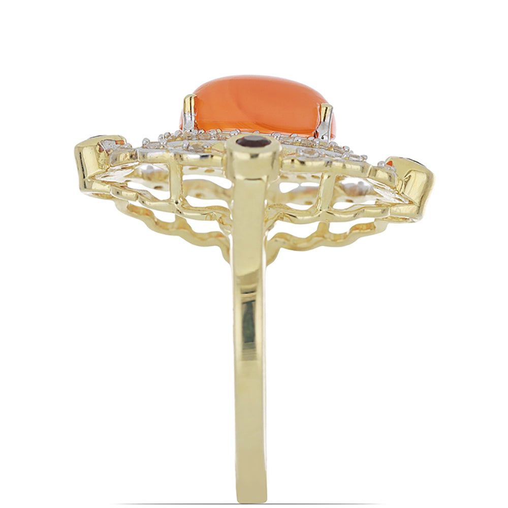 Goldplattierter Silberring mit Karneol und Barton Granat 4 