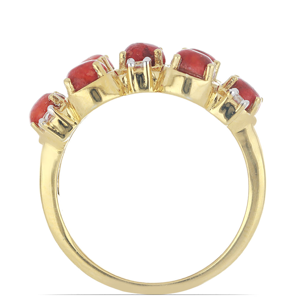Goldplattierter Silberring mit roter Schwammkoralle und weißem Topas 3 