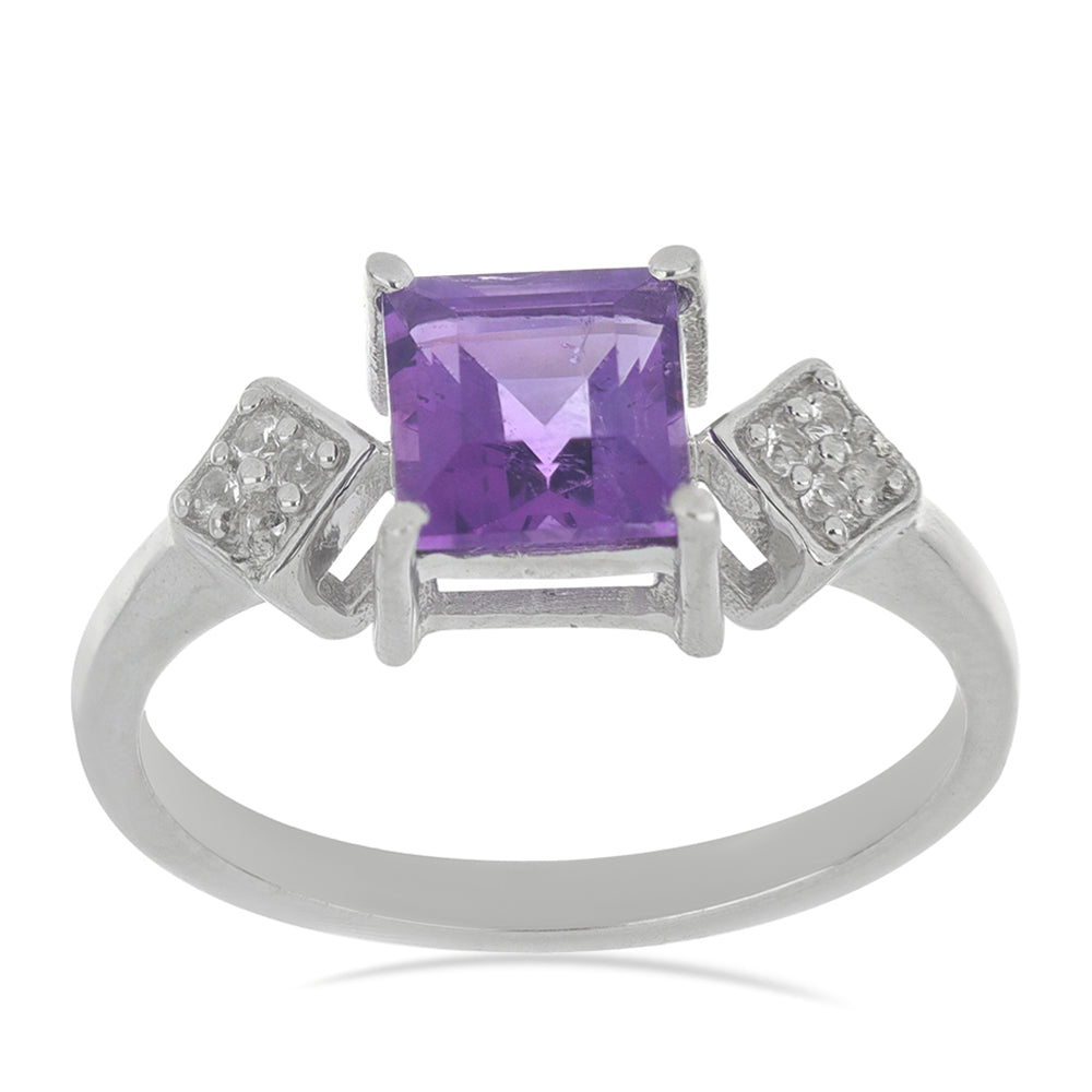Silberring mit marokkanischem Amethyst und weißem Topas 2 