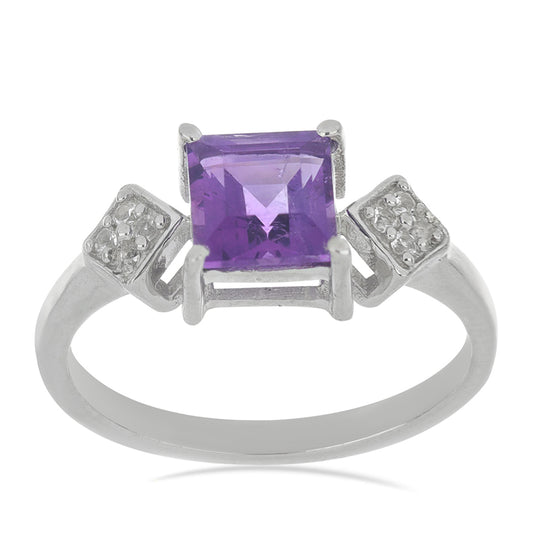 Silberring mit marokkanischem Amethyst und weißem Topas