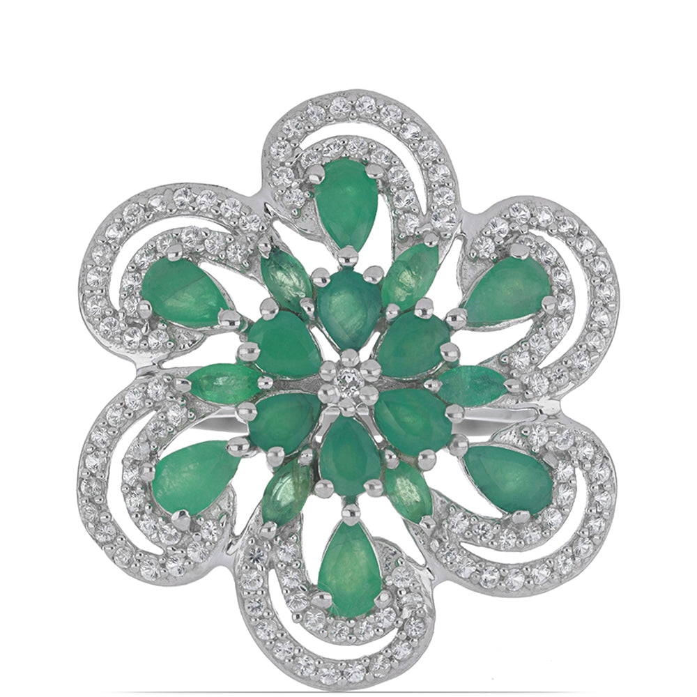 Silberring mit brasilianischem Smaragd und weißem Topas