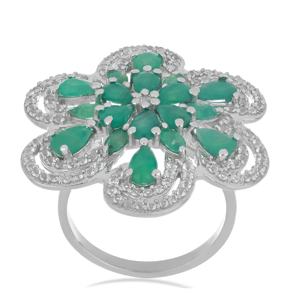 Silberring mit brasilianischem Smaragd und weißem Topas