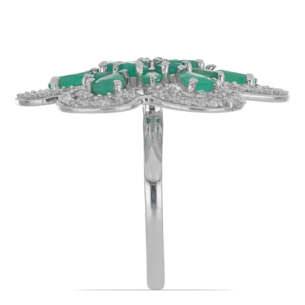 Silberring mit brasilianischem Smaragd und weißem Topas 3 