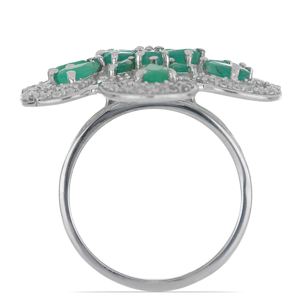 Silberring mit brasilianischem Smaragd und weißem Topas 4 