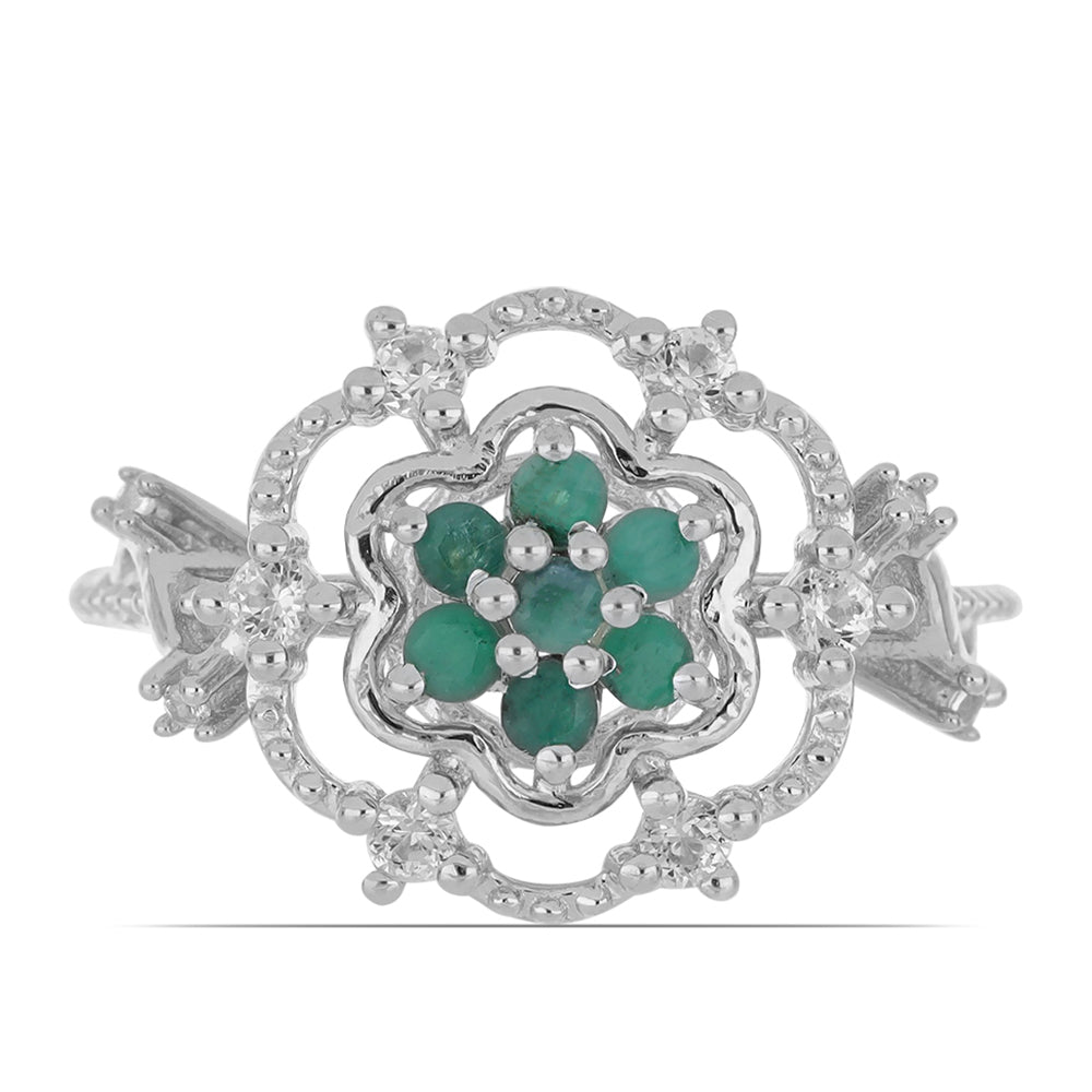 Silberring mit brasilianischem Smaragd und weißem Topas 1 