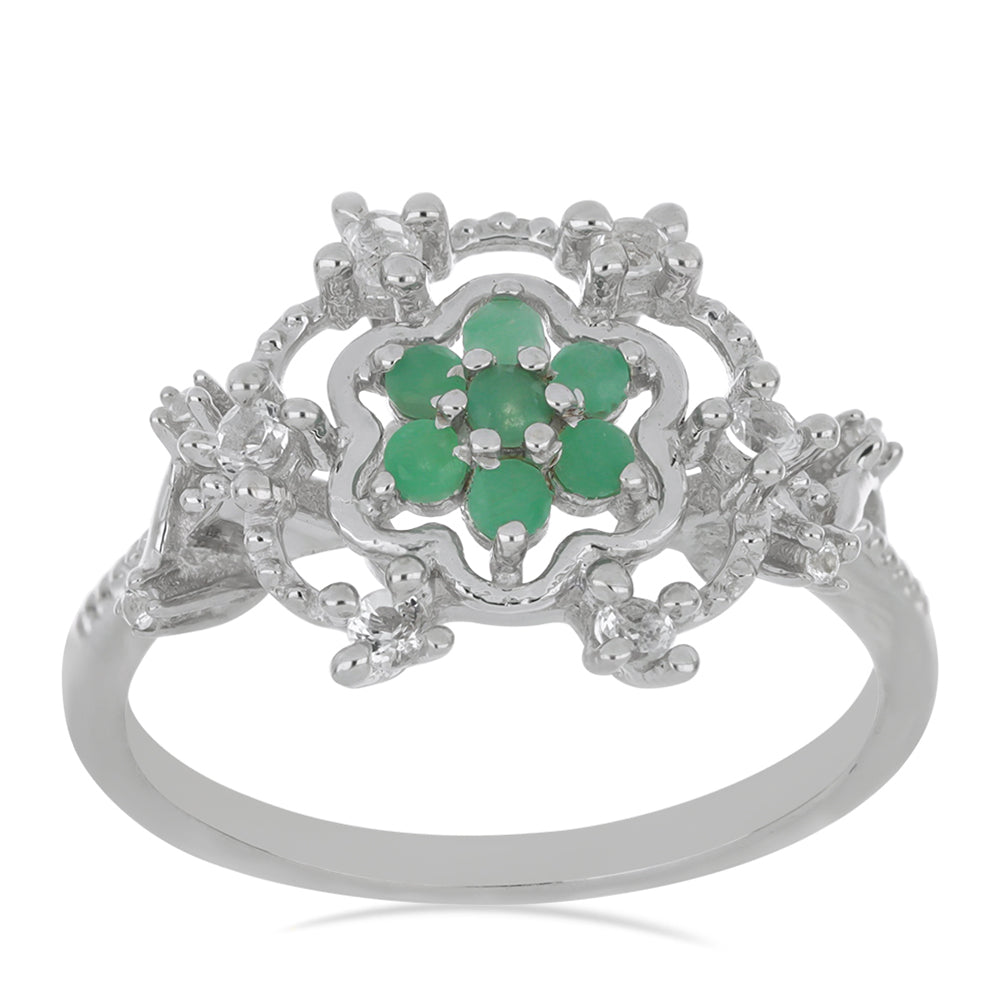 Silberring mit brasilianischem Smaragd und weißem Topas