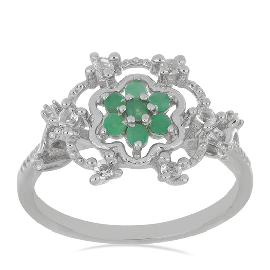 Silberring mit brasilianischem Smaragd und weißem Topas