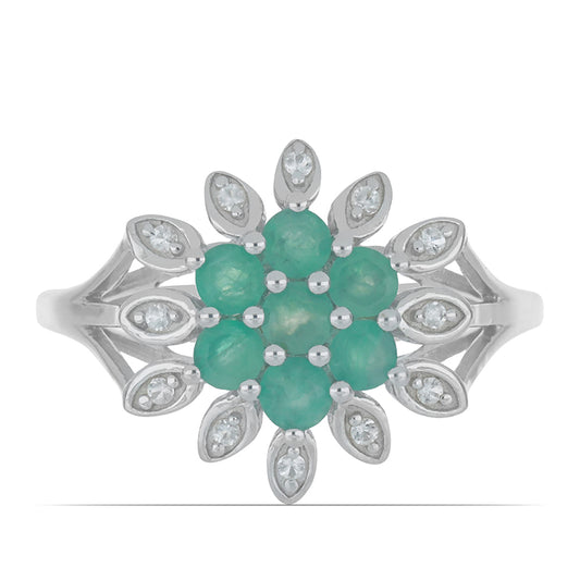 Silberring mit brasilianischem Smaragd und weißem Topas