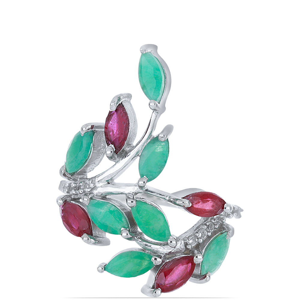 Silberring mit brasilianischem Smaragd und Rubin aus Madagaskar 1 