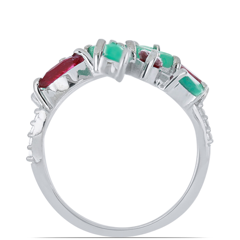 Silberring mit brasilianischem Smaragd und Rubin aus Madagaskar 3 