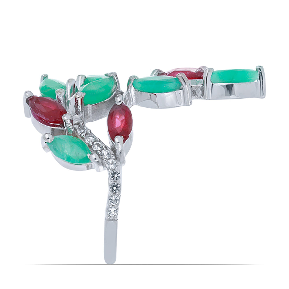 Silberring mit brasilianischem Smaragd und Rubin aus Madagaskar 4 