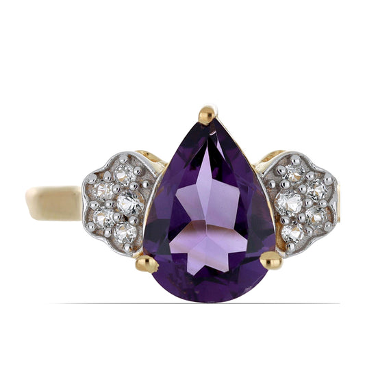 Goldplattierter Silberring mit marokkanischem Amethyst und weißem Topas
