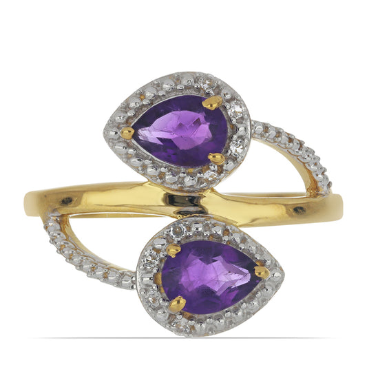 Goldplattierter Silberring mit marokkanischem Amethyst und weißem Topas