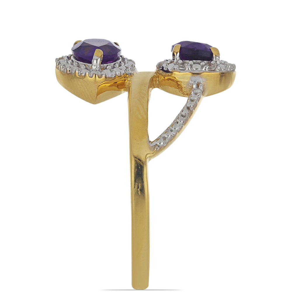 Goldplattierter Silberring mit marokkanischem Amethyst und weißem Topas 3 