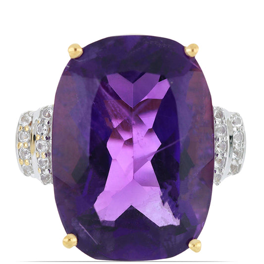 Goldplattierter Silberring mit marokkanischem Amethyst und weißem Topas