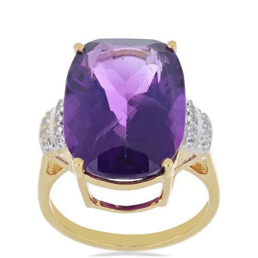 Goldplattierter Silberring mit marokkanischem Amethyst und weißem Topas