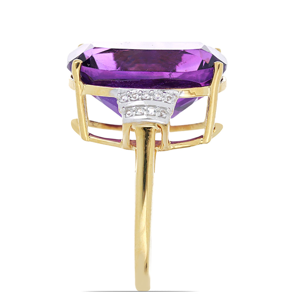 Goldplattierter Silberring mit marokkanischem Amethyst und weißem Topas