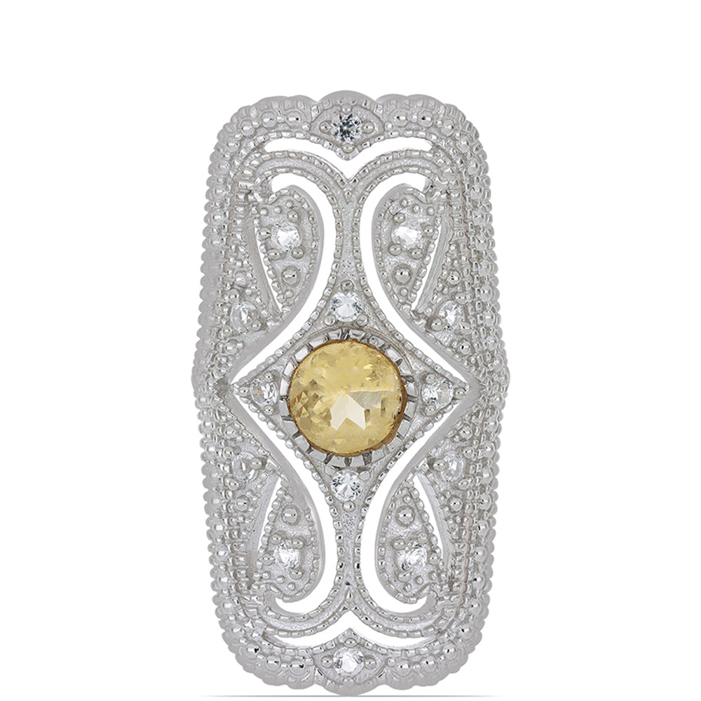 Silberring mit Zitrin aus dem Ural und weißem Topas