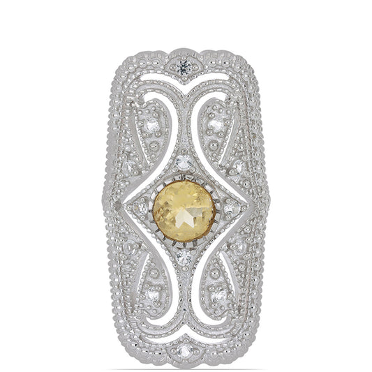 Silberring mit Zitrin aus dem Ural und weißem Topas