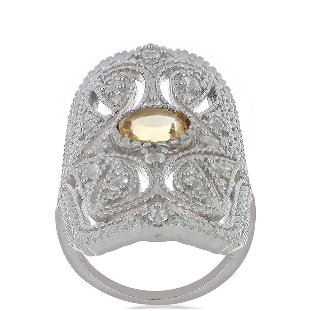 Silberring mit Zitrin aus dem Ural und weißem Topas