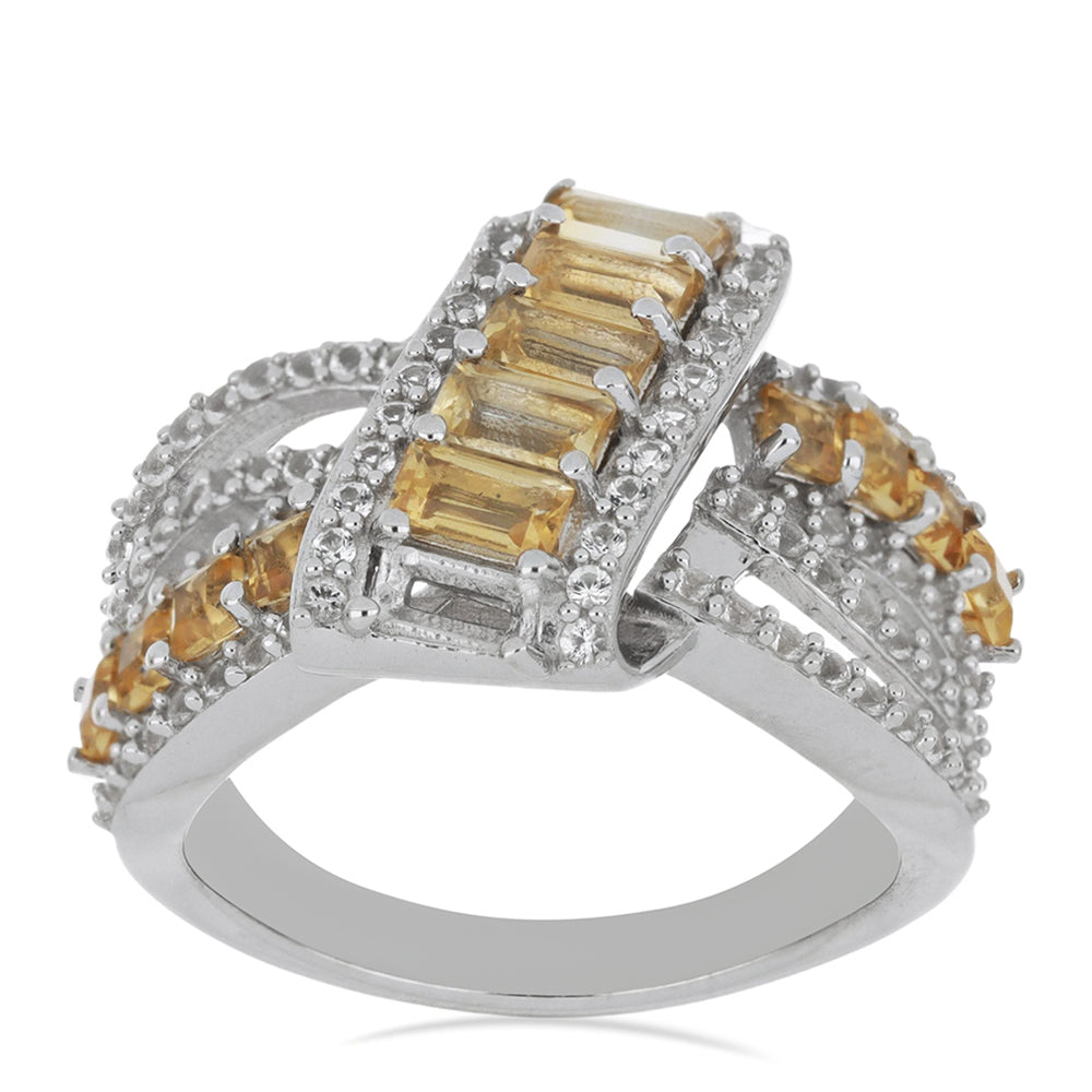 Silberring mit Zitrin aus dem Ural und weißem Topas 2 