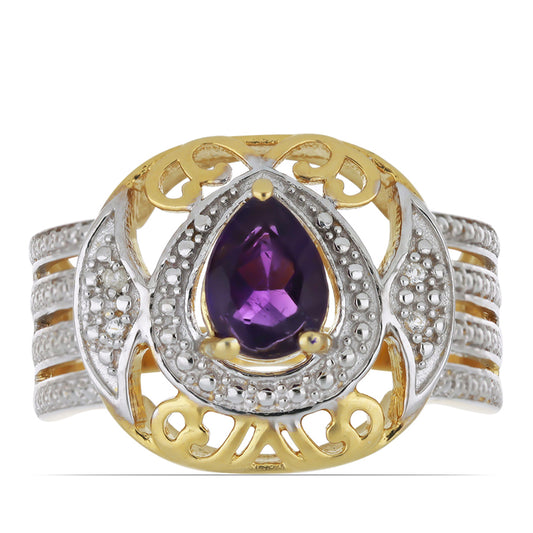 Goldplattierter Silberring mit marokkanischem Amethyst und weißem Topas