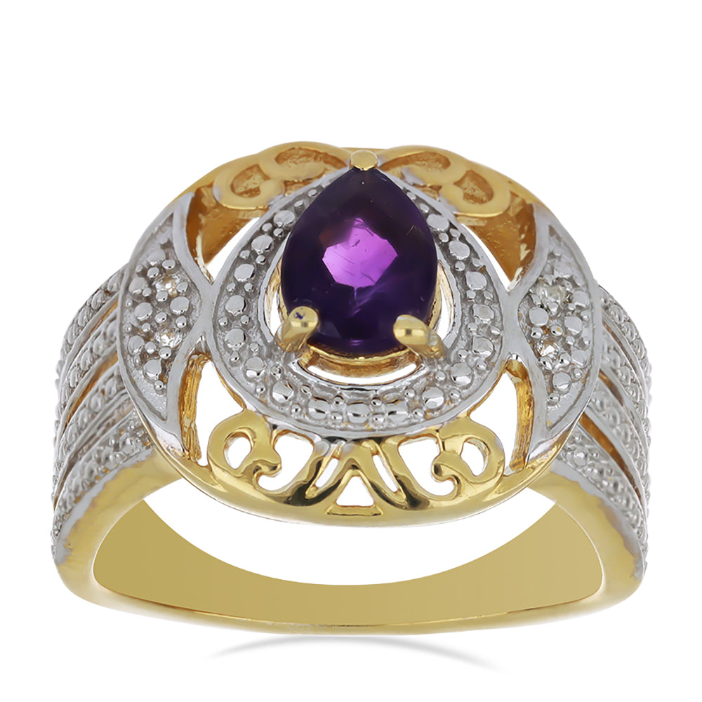 Goldplattierter Silberring mit marokkanischem Amethyst und weißem Topas