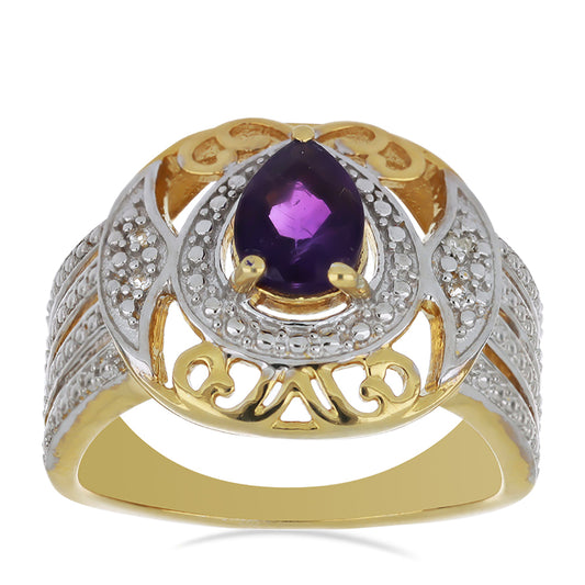 Goldplattierter Silberring mit marokkanischem Amethyst und weißem Topas