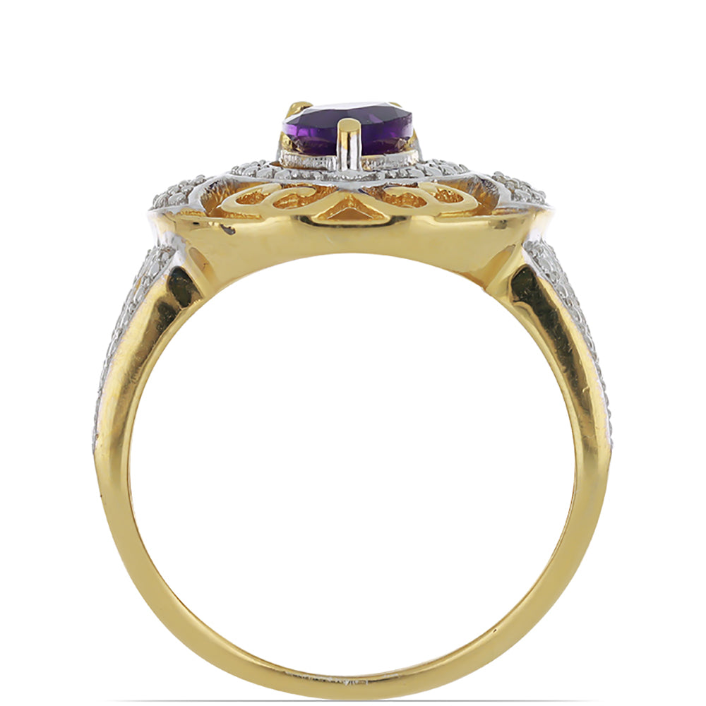 Goldplattierter Silberring mit marokkanischem Amethyst und weißem Topas