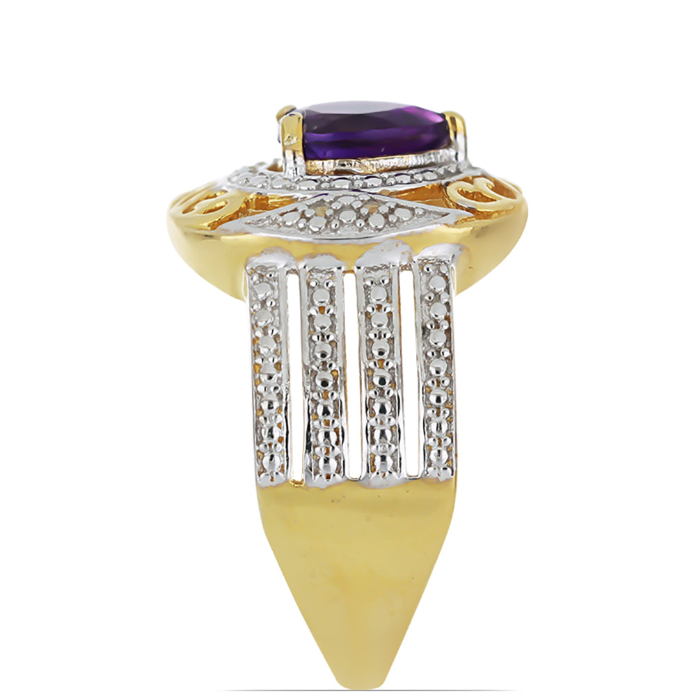 Goldplattierter Silberring mit marokkanischem Amethyst und weißem Topas 4 
