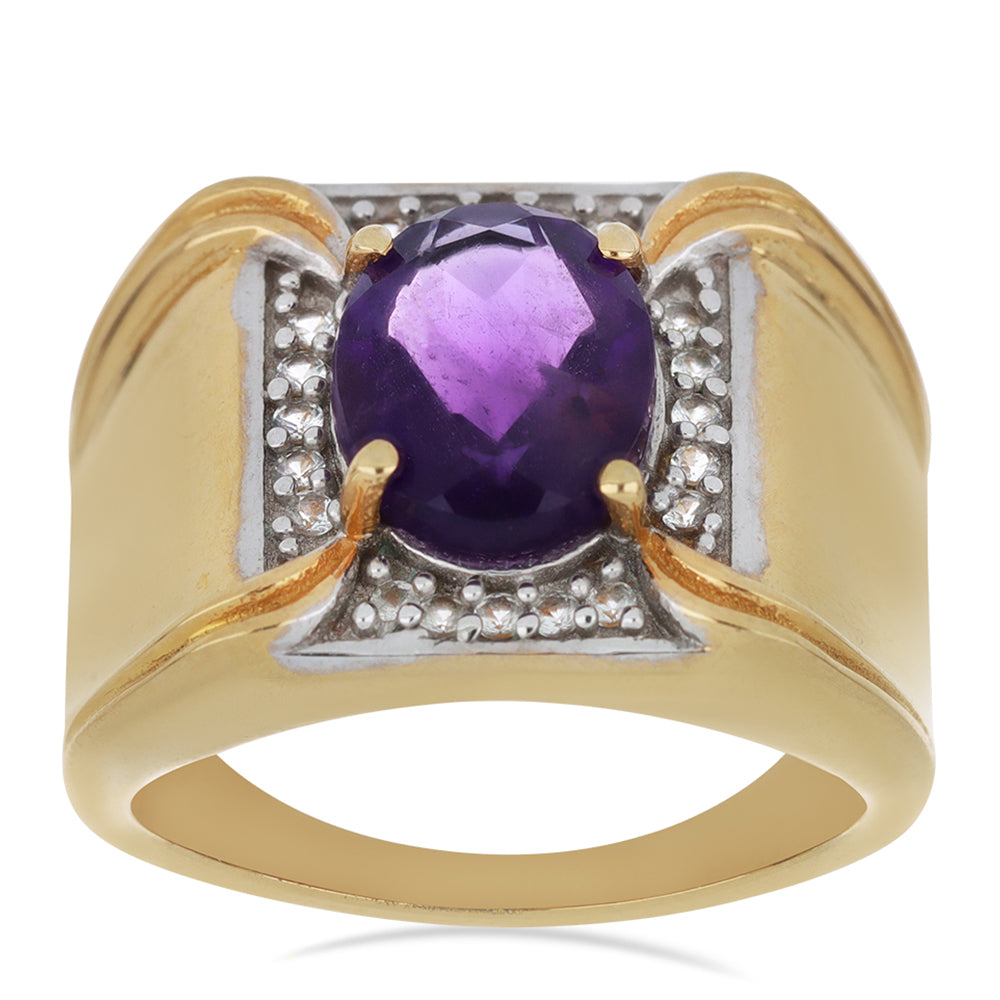 Goldplattierter Silberring mit marokkanischem Amethyst und weißem Topas