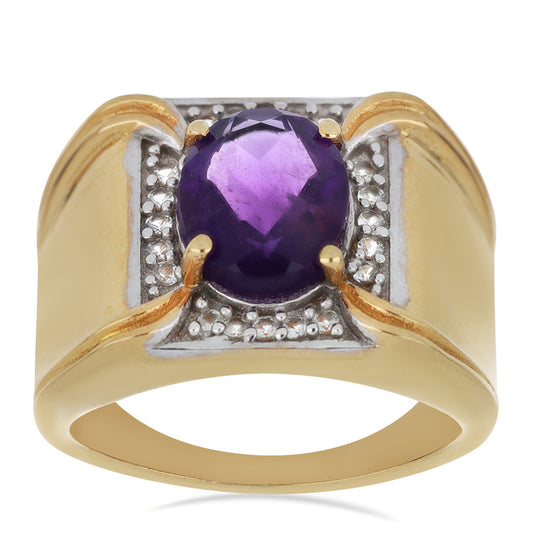 Goldplattierter Silberring mit marokkanischem Amethyst und weißem Topas