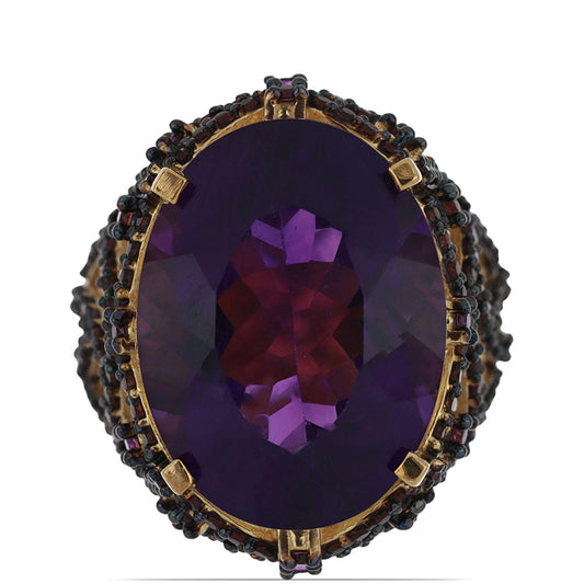 Goldplattierter Silberring mit marokkanischem Amethyst