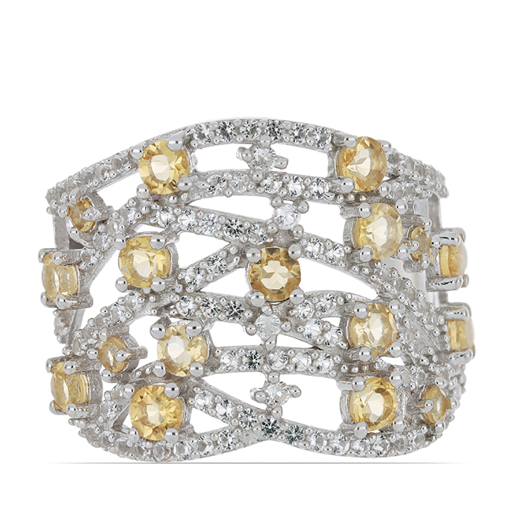 Silberring mit Zitrin aus dem Ural und weißem Topas