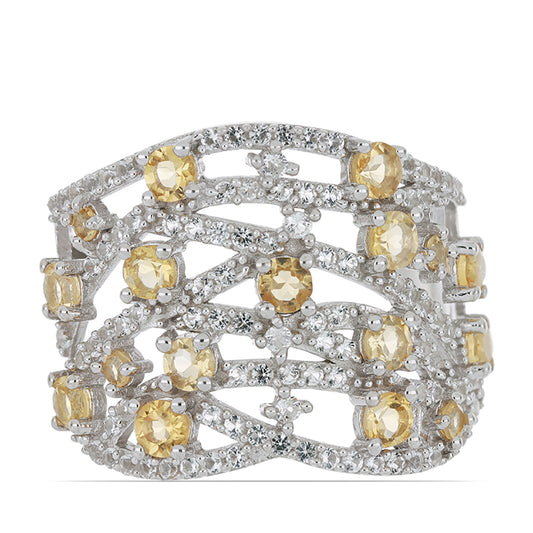 Silberring mit Zitrin aus dem Ural und weißem Topas