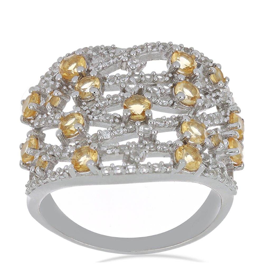 Silberring mit Zitrin aus dem Ural und weißem Topas 2 