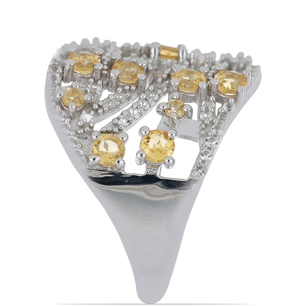 Silberring mit Zitrin aus dem Ural und weißem Topas 3 