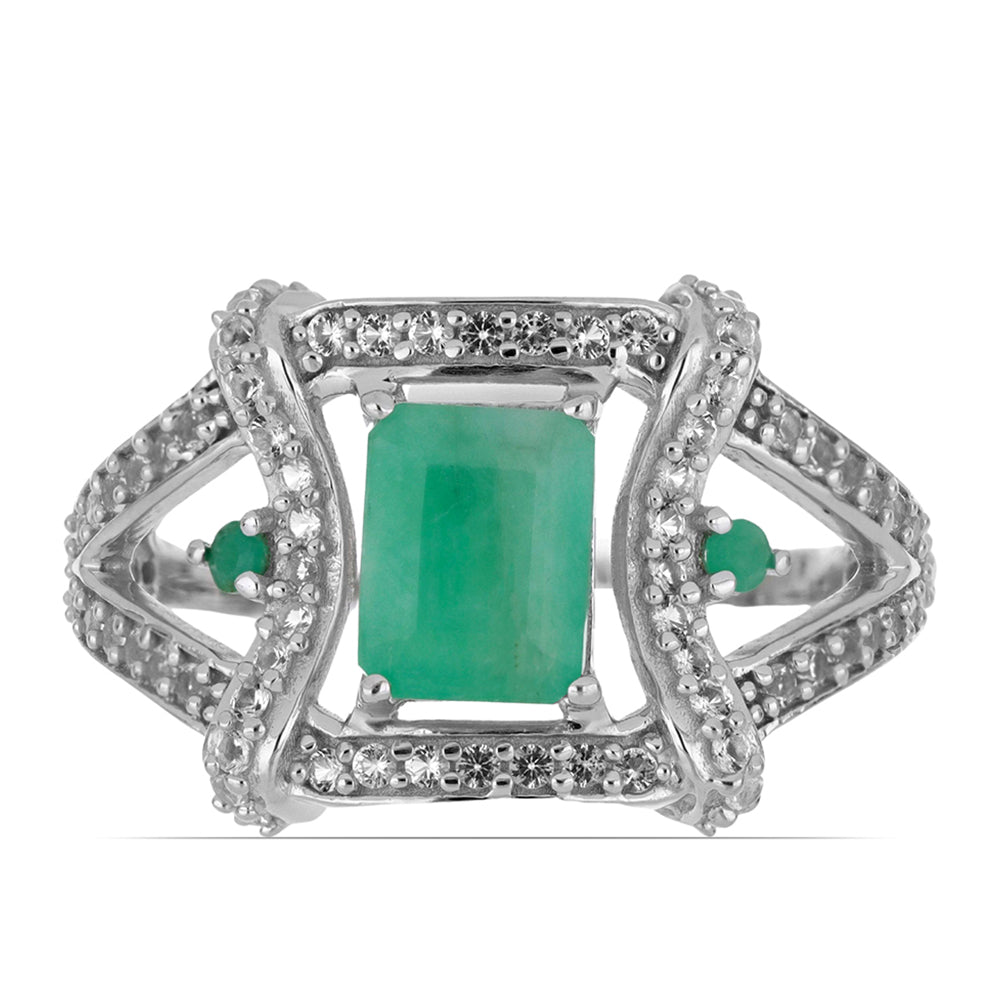 Silberring mit brasilianischem Smaragd und weißem Topas 1 